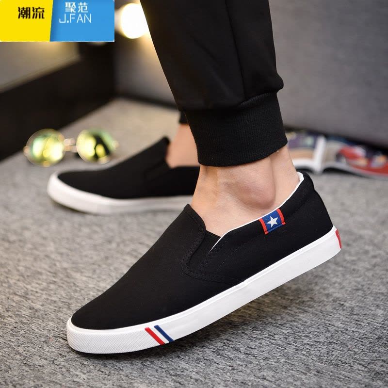 聚范鞋子男鞋夏季透气豆豆休闲鞋男款帆布鞋一脚蹬懒人大码老北京布鞋图片