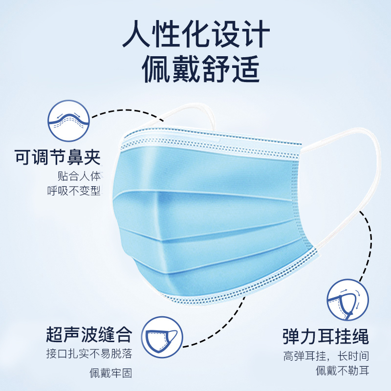 宝宝金水成人一次性口罩三层透气口罩熔喷布无纺布加厚50只