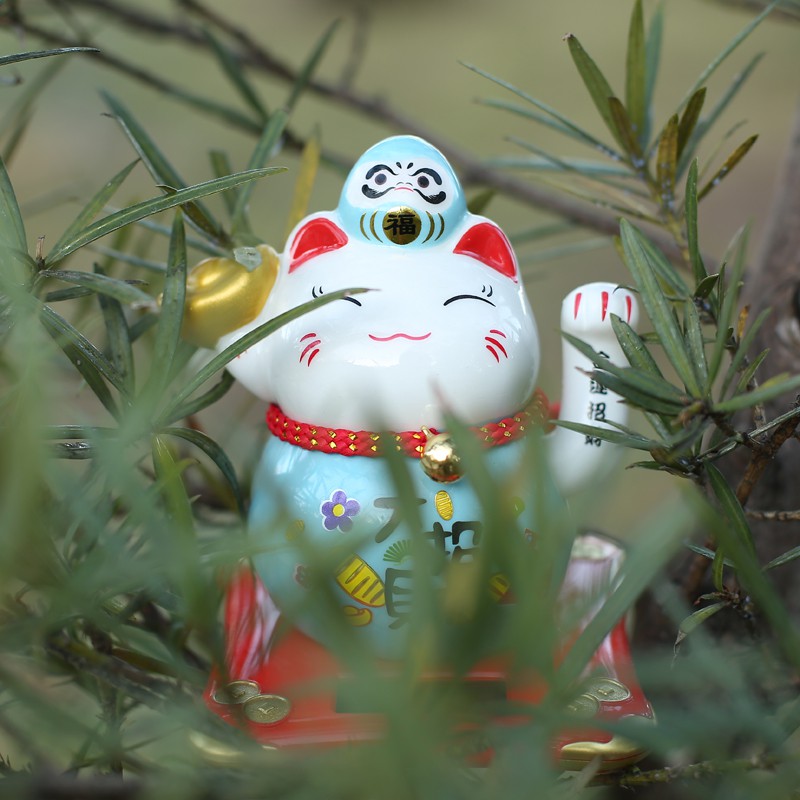 猫太阳能摇手汽车摆件陶瓷小可爱创意车内装饰礼品 三维工匠 3.5寸蓝猫(太阳能摇手)猫高清大图