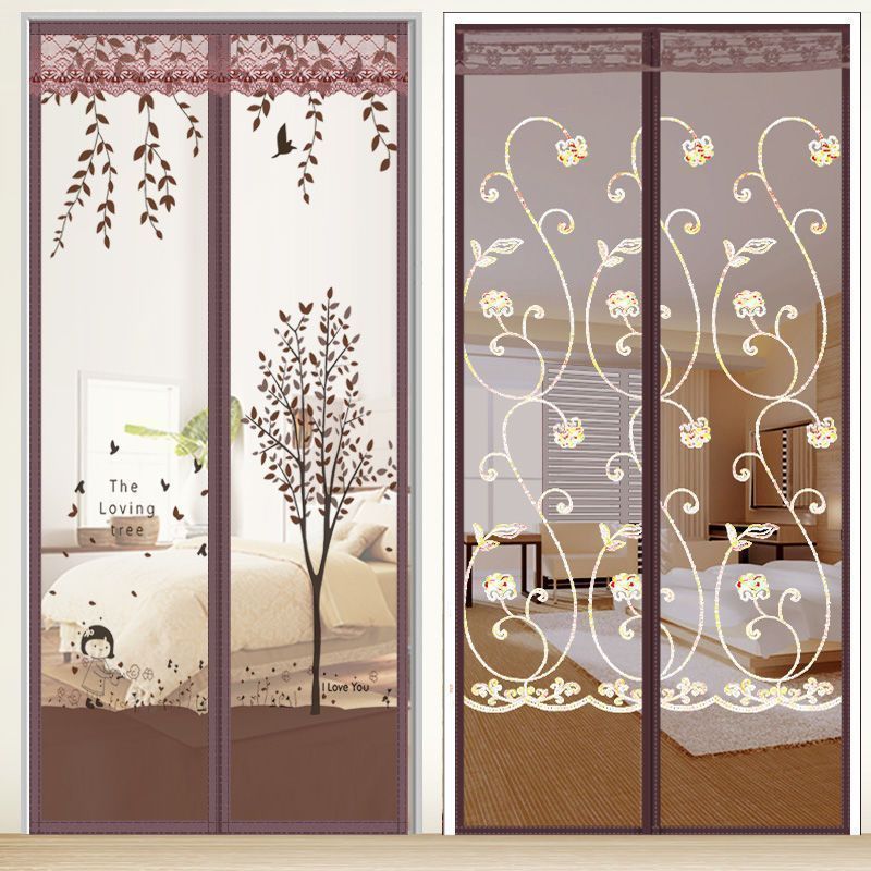 魔术贴防蚊帘磁性纱夏季纱窗防蝇家用隔断自吸磁铁对吸 刺绣玫瑰(加宽4CM魔术贴) 宽85*高200cm高清大图