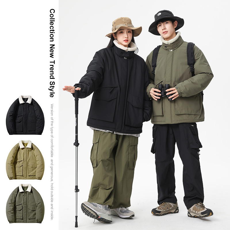 男装可二开棉衣男士潮牌纯色外套时尚菱格宽松帅气秋冬装棉服