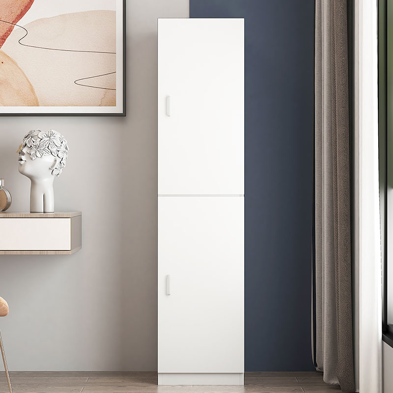 臻远ZY-MZYG-6 简约木质衣柜卧室单开门衣柜夹缝储物柜暖白色B款上下门高清大图