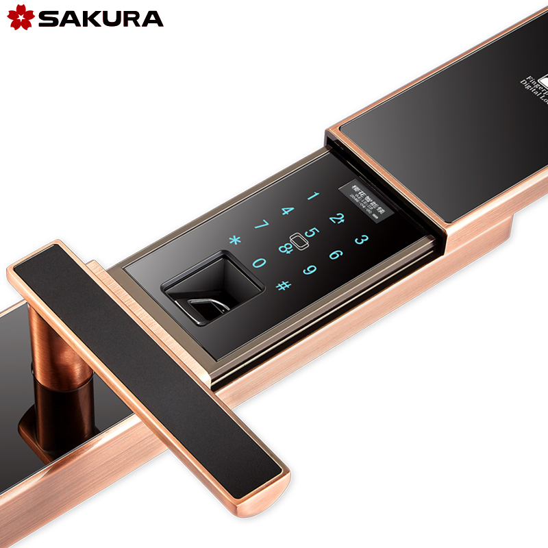 樱花sakura防小黑盒滑盖指纹锁防盗门锁家用远程控制大门开锁智控dz