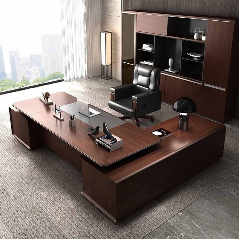 办公家具老板桌实木皮油漆大班台经理总裁桌大气简约现代新中式桌椅