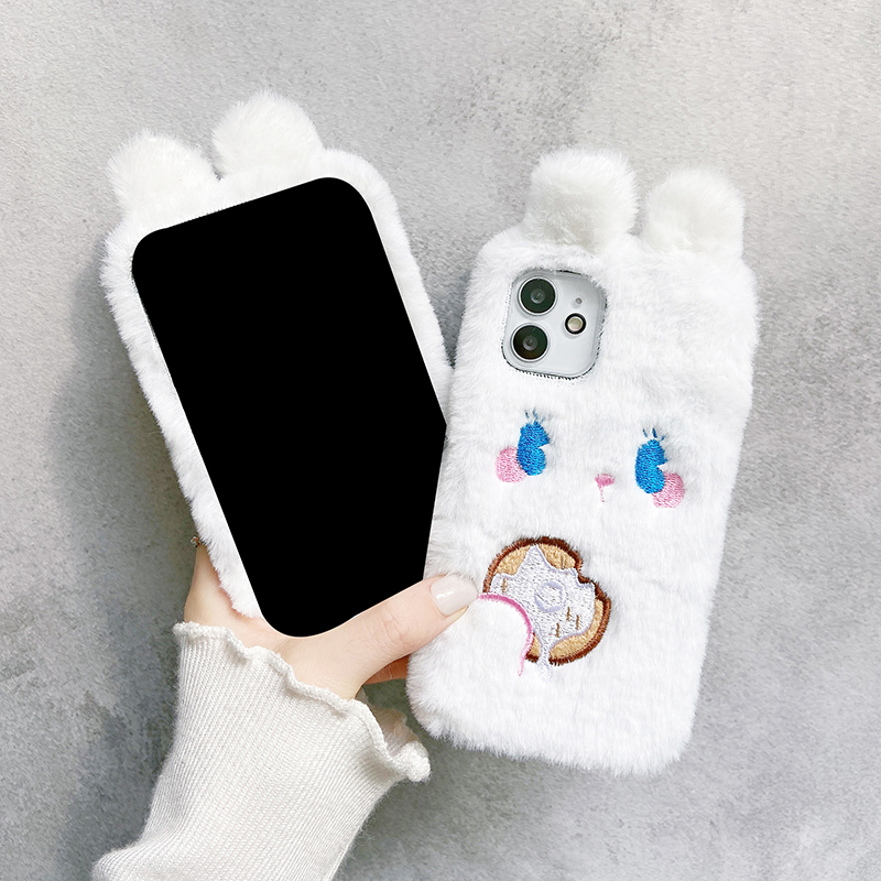 卡绮苹果13手机壳iPhone12新款11promax硅胶防摔xr透明xsmax女款x全包8plus镜头毛绒饼干小兔