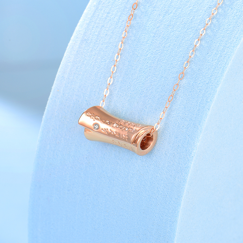 金至福18k金项链女钻石凤求凰微雕工艺ip款锁骨链七夕情人节礼物送