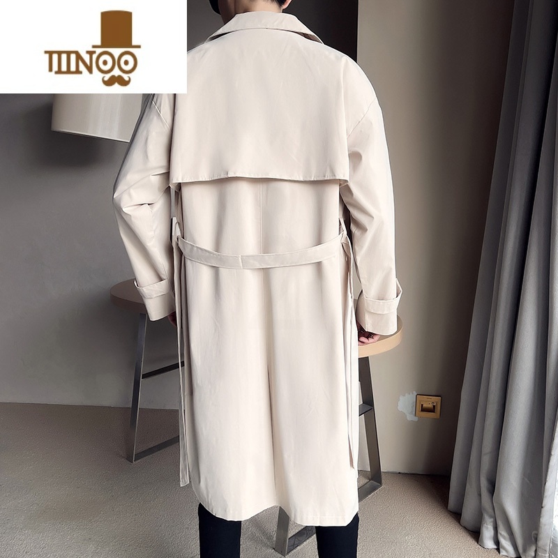 YANXU双排扣大衣男士特宽松潮流加长过膝行政外套秋季米白色中长款风衣高清大图