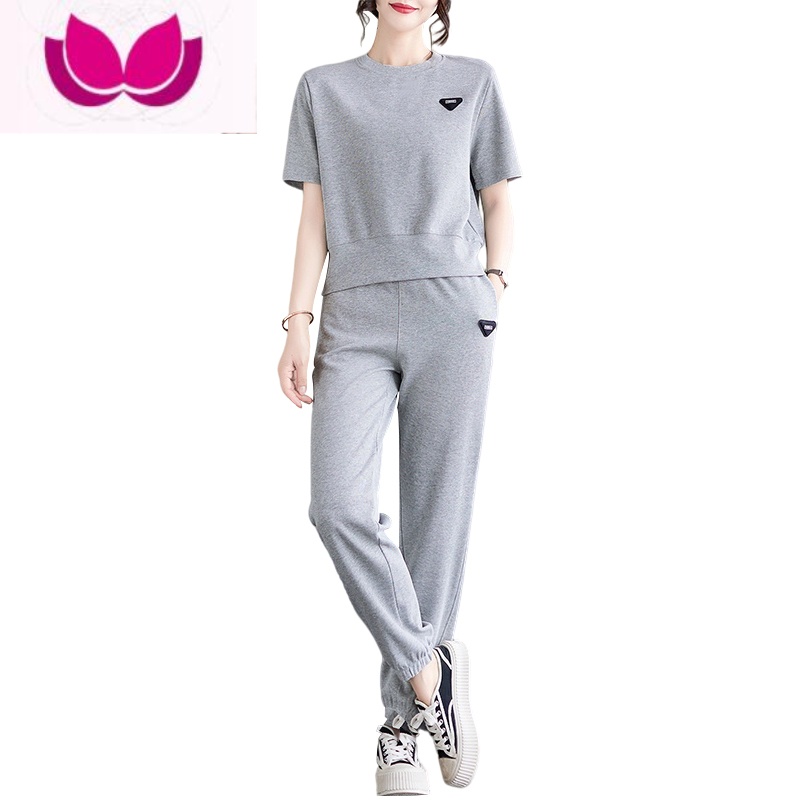 七斓运动服套装女夏2023新款大码宽松时尚短袖休闲跑步洋气套高清大图