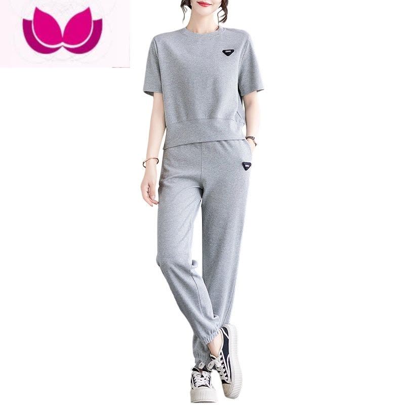 七斓运动服套装女夏2023新款大码宽松时尚短袖休闲跑步洋气套图片