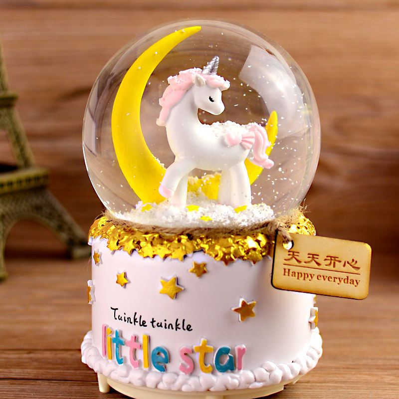 独角兽水晶球音乐盒八音盒自动飘雪少女心生日礼物女生儿童女孩大号