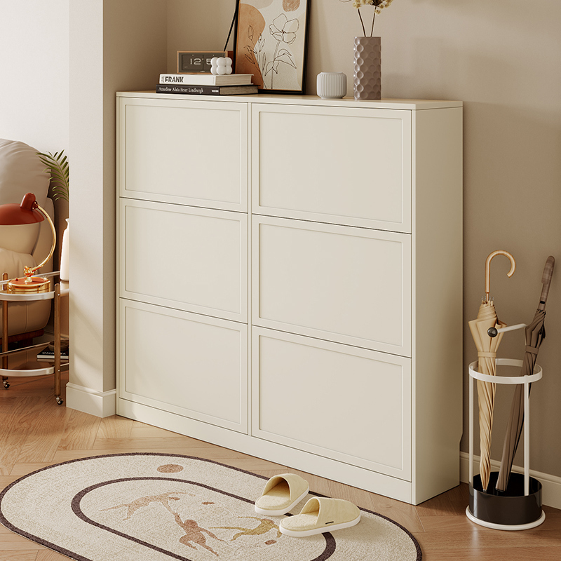 全友家居奶油风简约玄关客厅门厅分区储物翻门式鞋柜家具