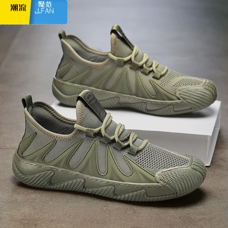 聚范男鞋夏季透气薄款网面跑步运动休闲网鞋男款黑色工作上班潮鞋高清大图