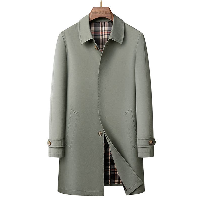 恒源祥春秋季薄款纯棉男士风衣中长款翻领商务休闲大衣男干部外套图片