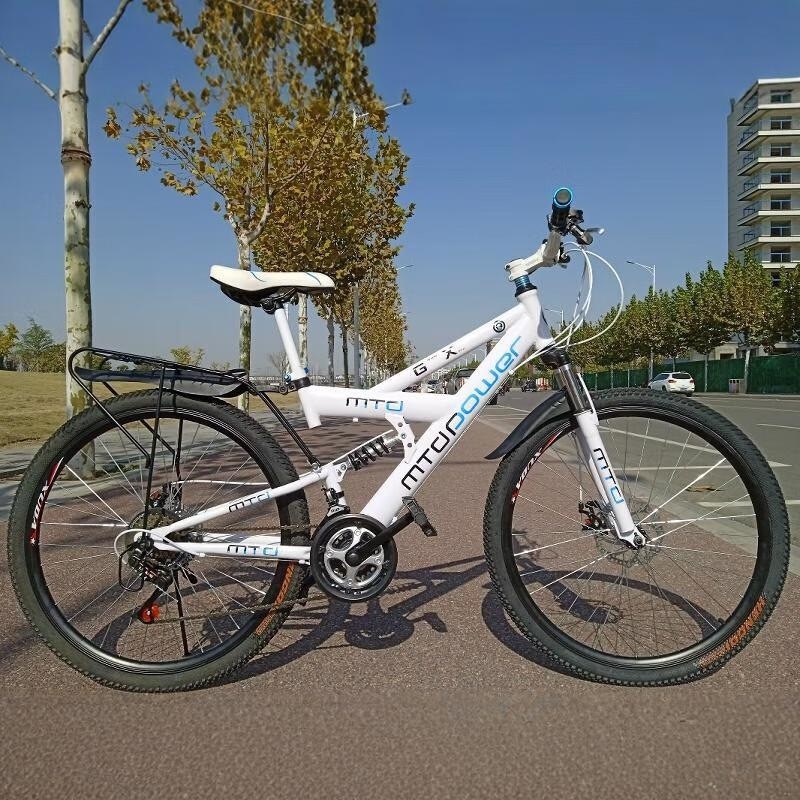 双减震山地车带后座可载人双碟刹26寸24速单车 高配双减震双碟刹/有后座黑色 26寸27速