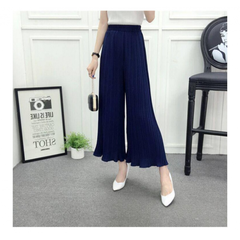 夏季韩版女装九分百褶雪纺阔腿裤女