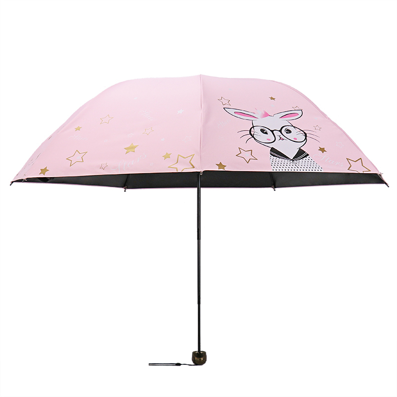 天堂伞 三折全遮光黑胶晴雨伞防紫外线太阳伞遮阳伞铅笔伞55cm*7骨 706ELCJ淡粉1283