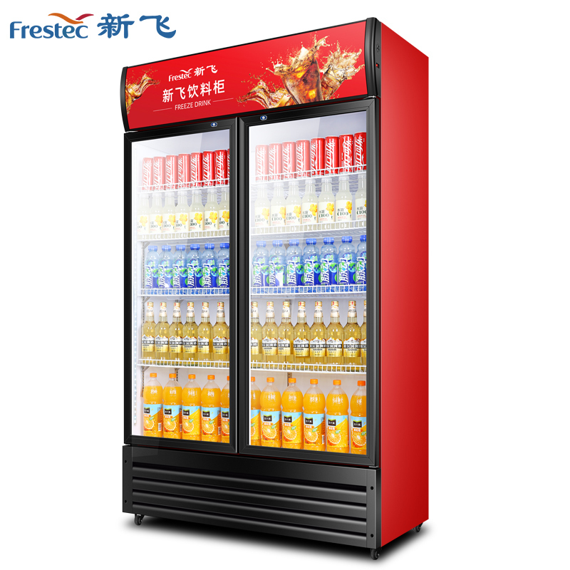 新飞(Frestec)冷藏展示柜商用大容积立式双门陈列柜冷柜保鲜柜玻璃门冰箱超市便利店饮料柜 直冷双门680L 黑红色