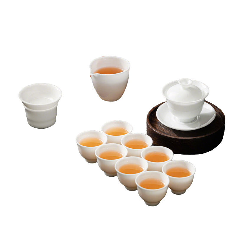 苏氏陶瓷(SUSHI CERAMICS) J0588 羊脂玉-玉兰盖碗组(盖碗茶海茶杯茶漏) 十一件套 (单位:套)