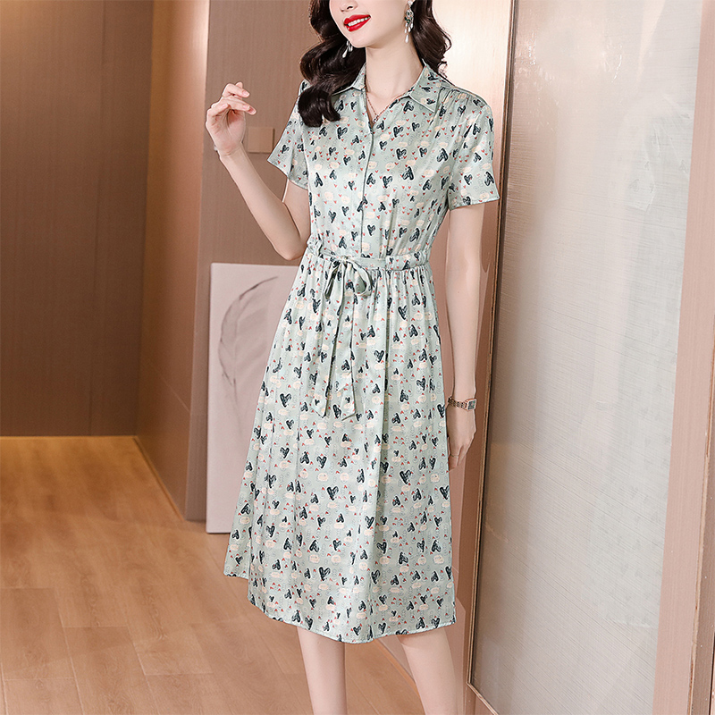 杭州真丝连衣裙女2024年夏季新款中年妈妈大码收腰显瘦桑蚕丝裙专柜大牌100真丝大码可定制批发发票高清大图