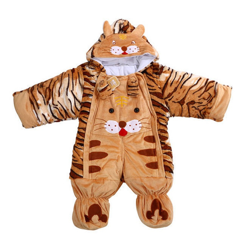 婴甸园秋冬加厚婴儿连体衣卡通老虎保暖哈衣爬服黄色老虎纹59s