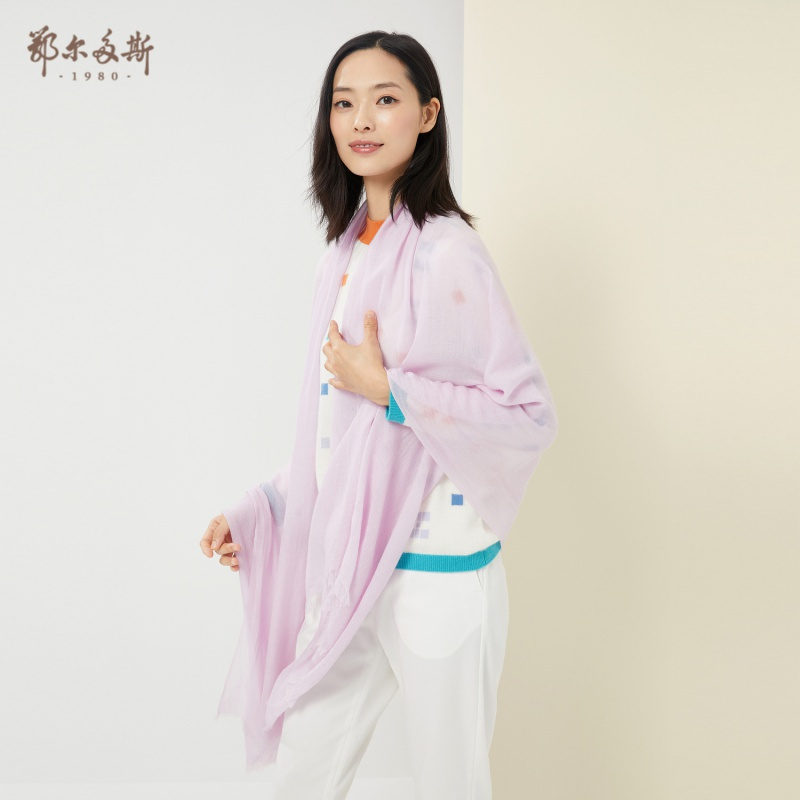 鄂尔多斯1980 20早春精纺羊绒素色披肩200*90cm C1X7S2102