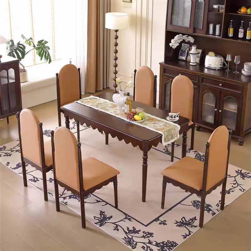 法式复古全实木餐桌家用客厅长方形中古风大饭桌餐桌组合高清大图