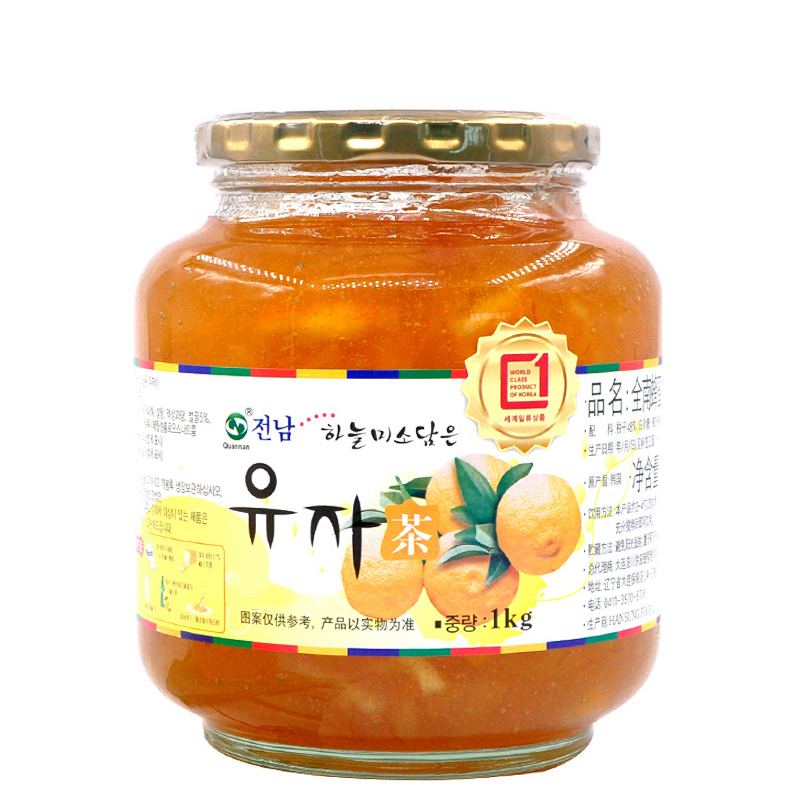 韩国进口 全南 蜂蜜柚子茶1kg 含丰富果肉 冲饮果酱 冷热皆可 包装升级 新老包装随机发货