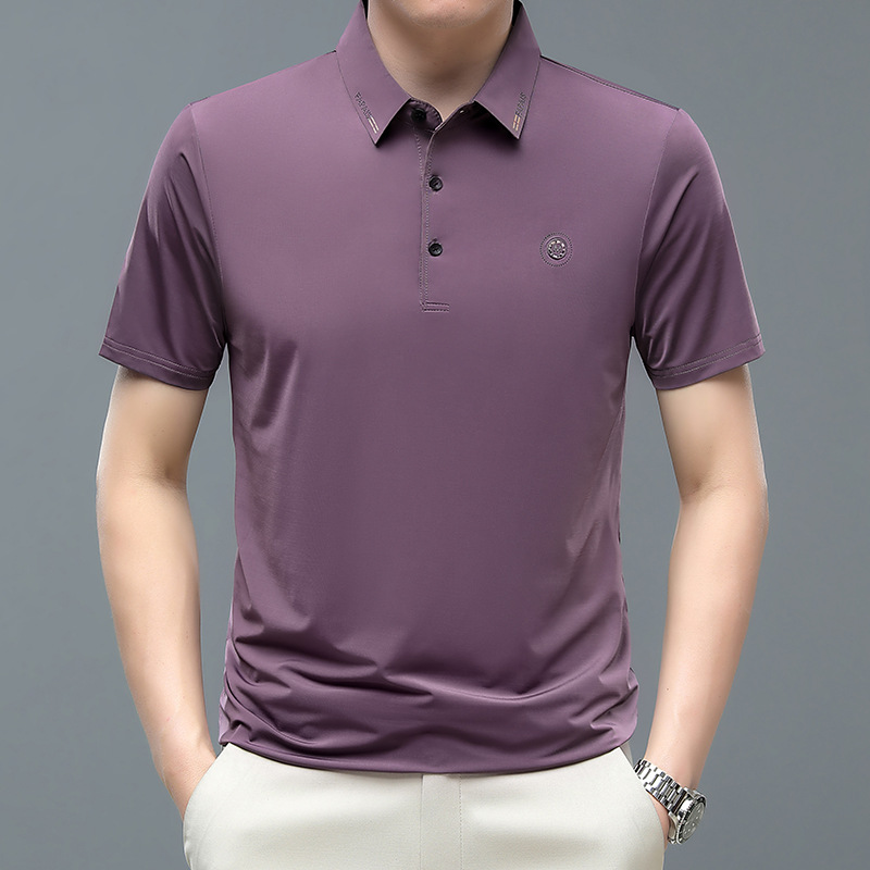 短袖t恤纯色男款夏季薄款宽松半袖体恤中年男士翻领休闲打底衫男高清大图