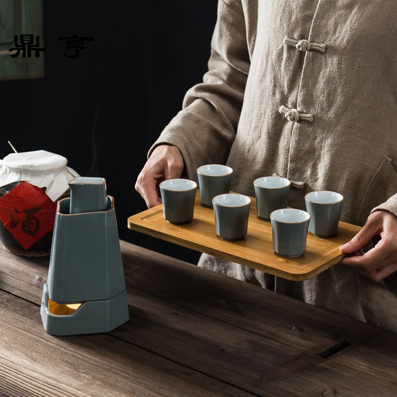 鼎亨黑陶温酒器酒具套装暖酒壶烫酒壶蜡烛温酒具中式复古白酒温酒