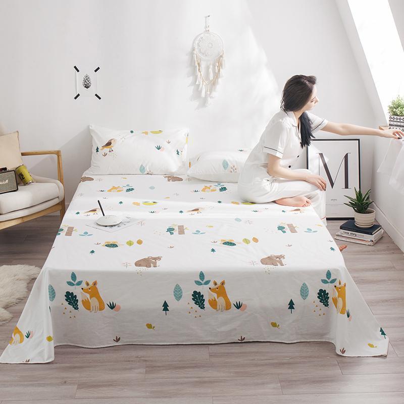 美帮汇简约全棉床单单件四季单人1.2m床双人1.5/1.8米全棉被单床单 叮咚森林 120*230cm(单床单）