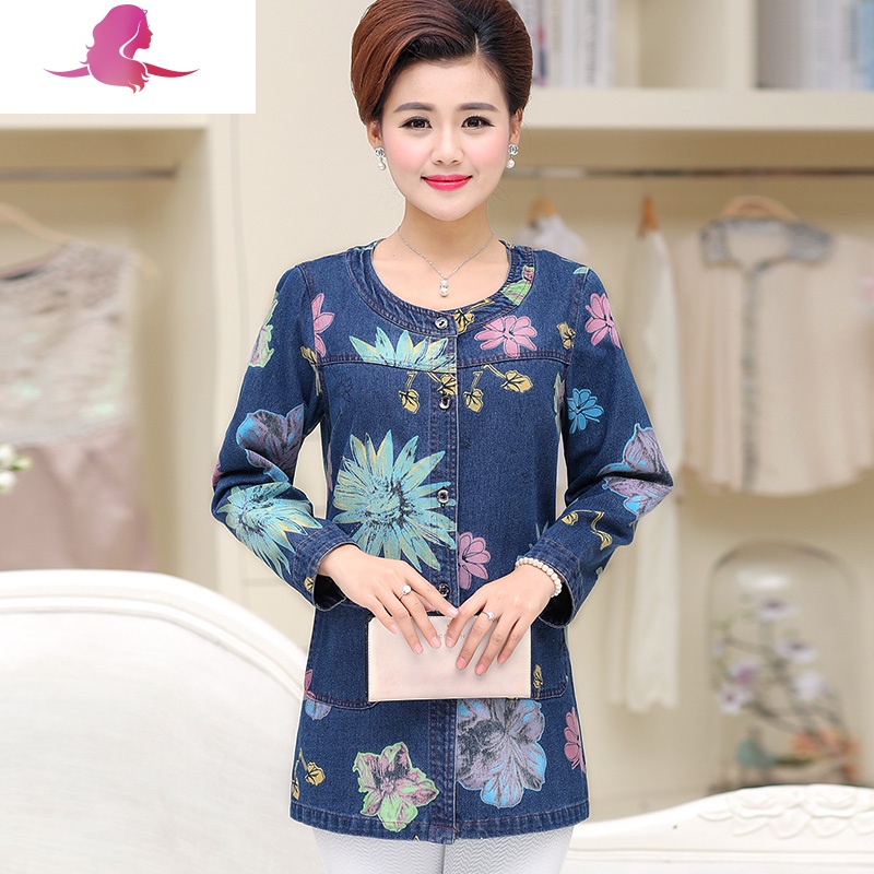 艳如飞中年人胖妈妈装春装长袖外套大码风衣中老年女装春秋牛仔薄款