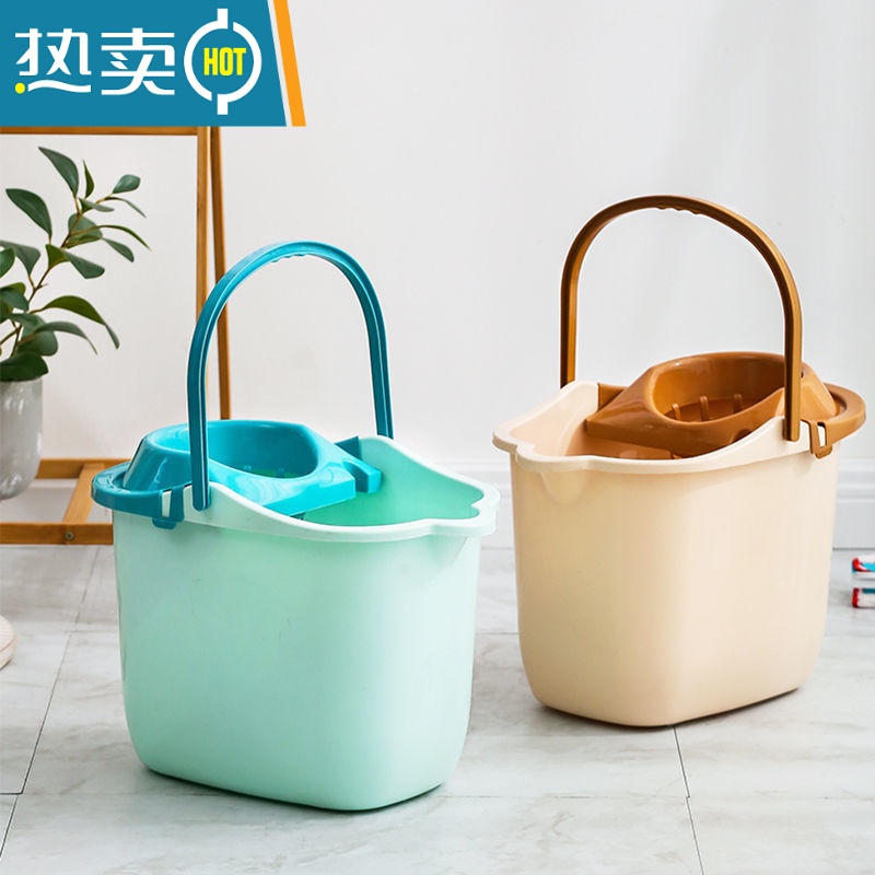 敬平家用加厚带轮子拖地拖把桶塑料旋转拧水墩布单桶手动挤水桶地拖桶 [加厚]荧光绿高清大图