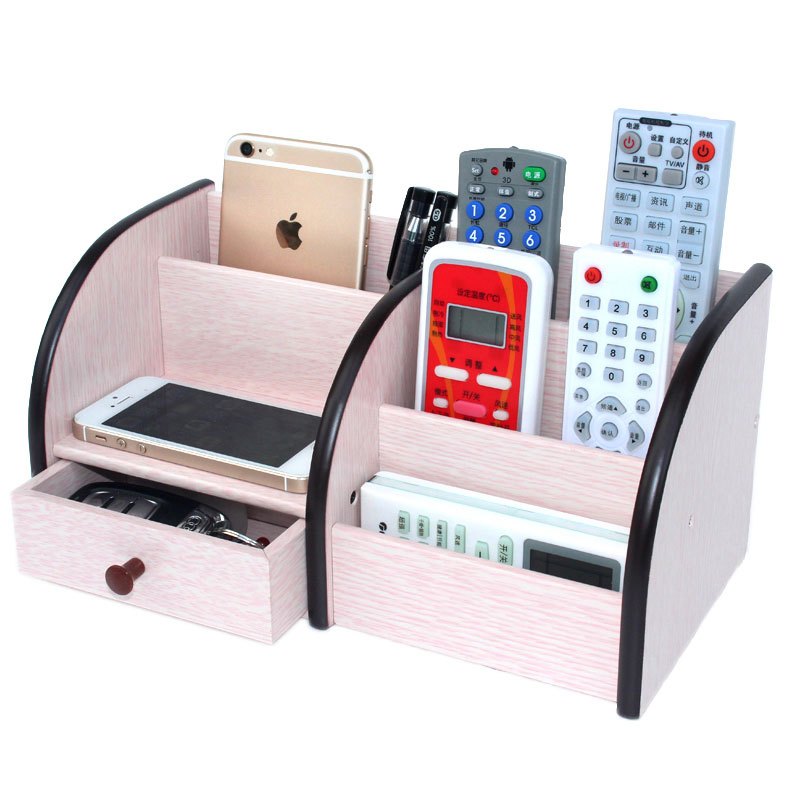 遥控器收纳盒客厅茶几家用化妆品办公桌面木质小抽屉式手机置物架生活日用收纳用品收纳盒