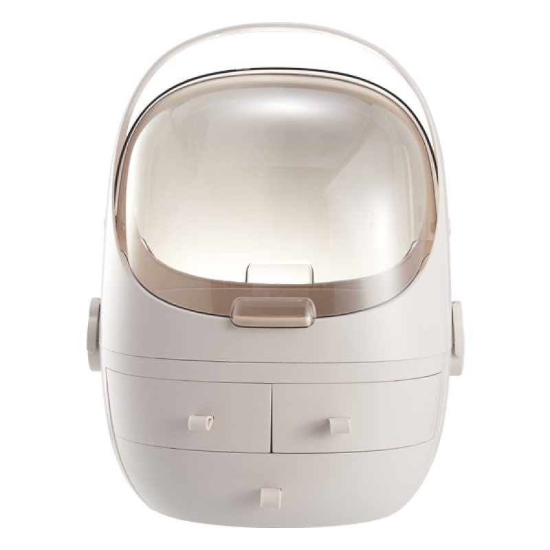 防尘化妆品收纳盒梳妆台收纳架 桌面塑料护肤品面膜置物架 圆形款公主粉大号