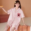 南极人2023年新款睡衣女夏季薄款棉短袖春夏天可爱家居服两件套 XL码 AM38060女