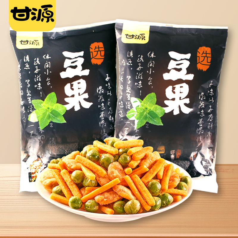 甘源虾条豆果500g鲜虾烤肉味独立小包装坚果炒货青豆零食休闲食品