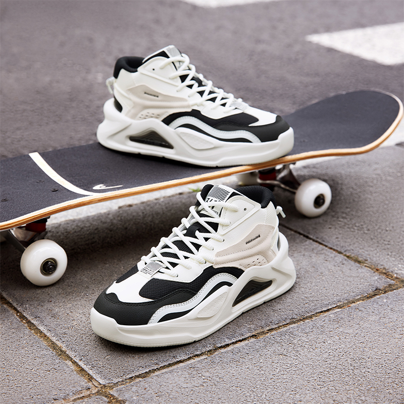 361°高帮女鞋运动鞋新款休闲鞋革面百搭鞋子板鞋女高清大图