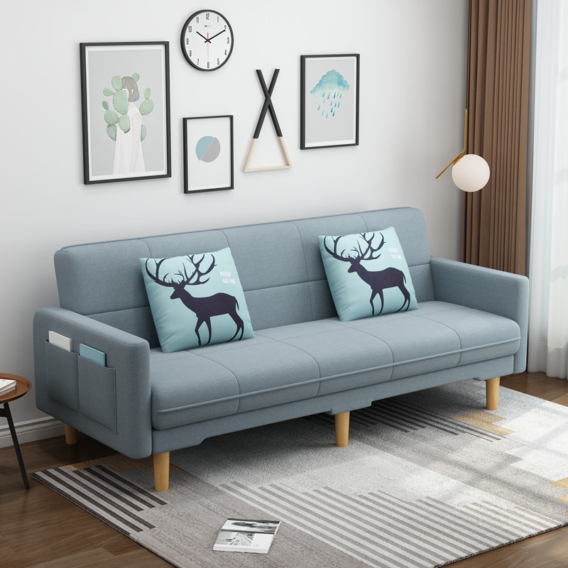 北欧布艺沙发现代简约小户型客厅闪电客科技布三人位可折叠多功能沙发