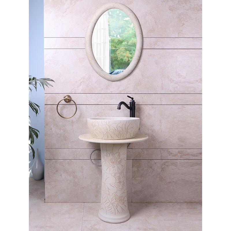 时尚家装洗手台盆创意家用立柱盆落地式陶瓷艺术阳台水池盆卫生间洗漱