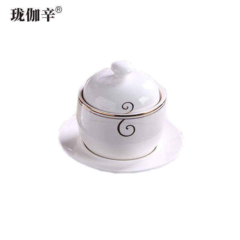 珑伽辛 包房陶瓷炖盅配碟送勺 350ML/个高清大图