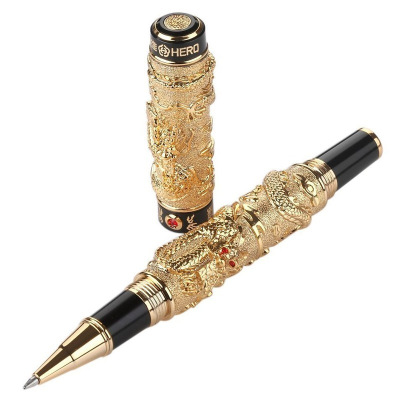 ゴールド 万年筆金 k14#200 ストライプデザイン中国有名金笔HERO はなし 
