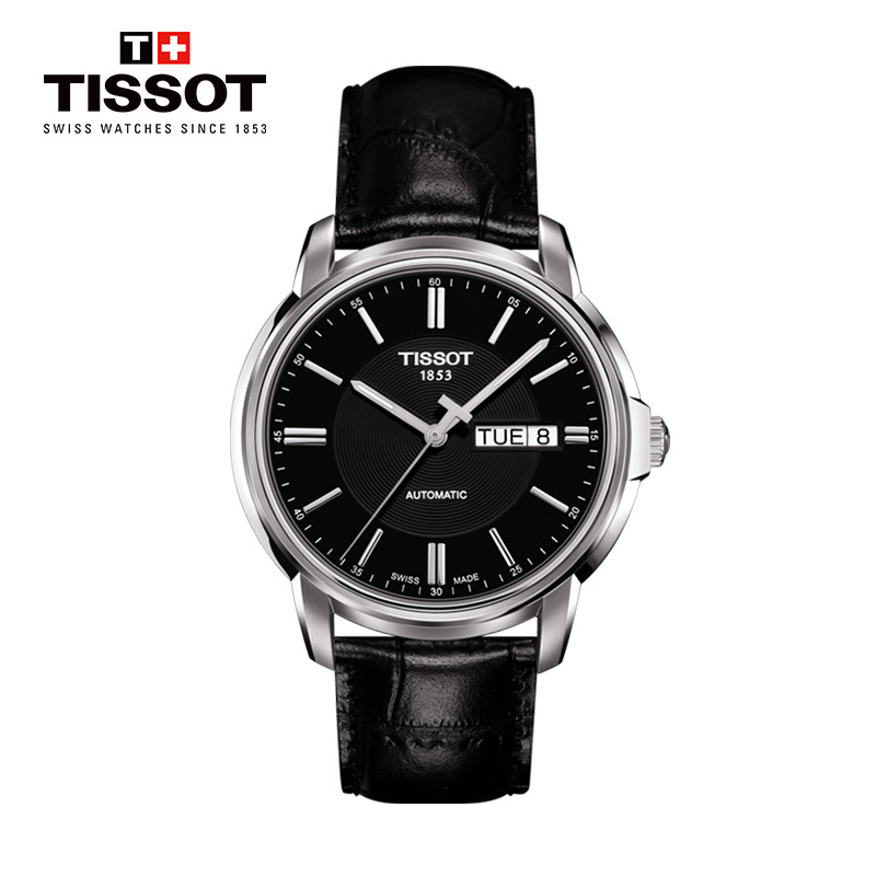 天梭(TISSOT)瑞士手表 简约雅致炫酷黑盘背透休闲男表 恒意系列皮带男士机械表T065.430.16.051.00