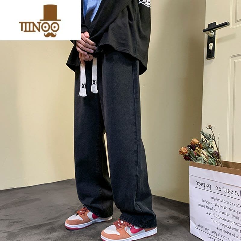 YANXU美式复古牛仔裤男款潮牌阔腿裤直筒宽松青少年大码男士裤子图片