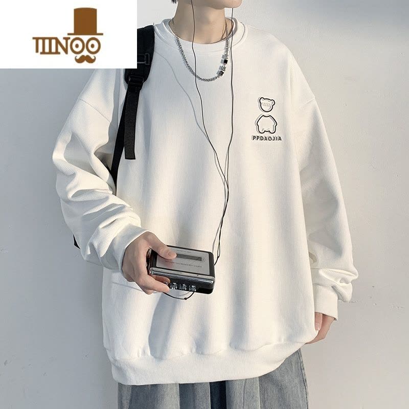 YANXU华夫格卫衣男港风圆领宽松长袖上衣潮牌初高中生外套冬图片