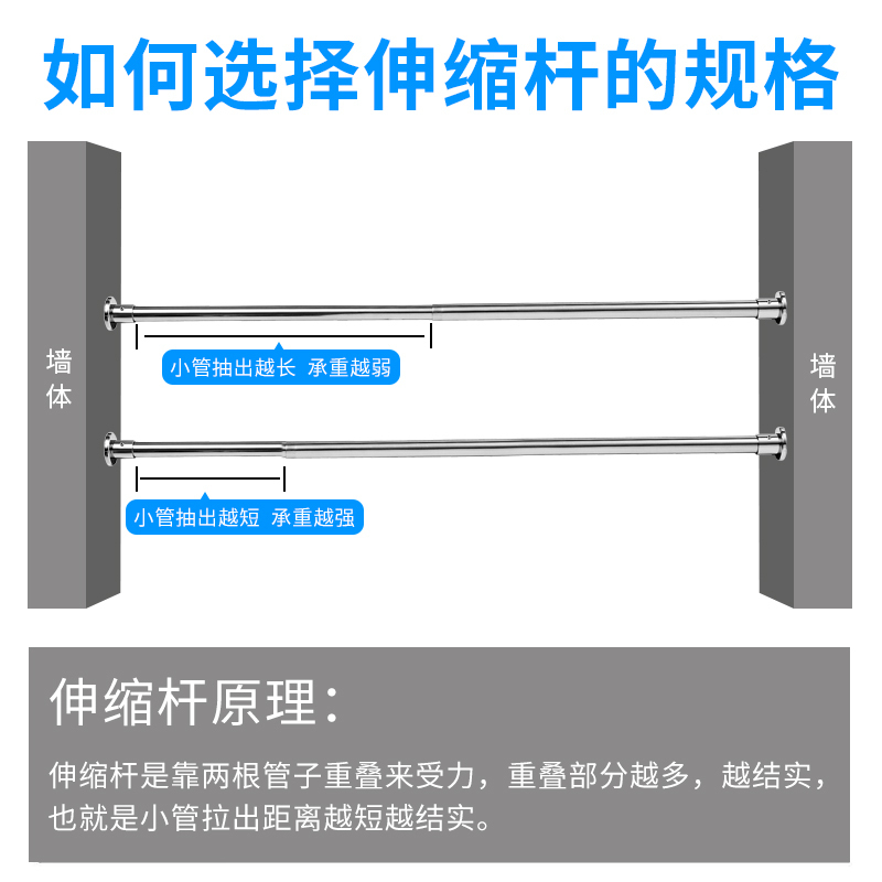 星美免打孔伸缩杆浴帘杆晾衣杆卧室窗帘杆衣柜杆304不锈钢支撑杆
