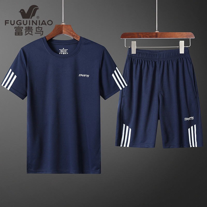 富贵鸟(FUGUINIAO)短袖T恤男运动速干套装宽松大码夏打底衫健身跑步训练足球篮球服