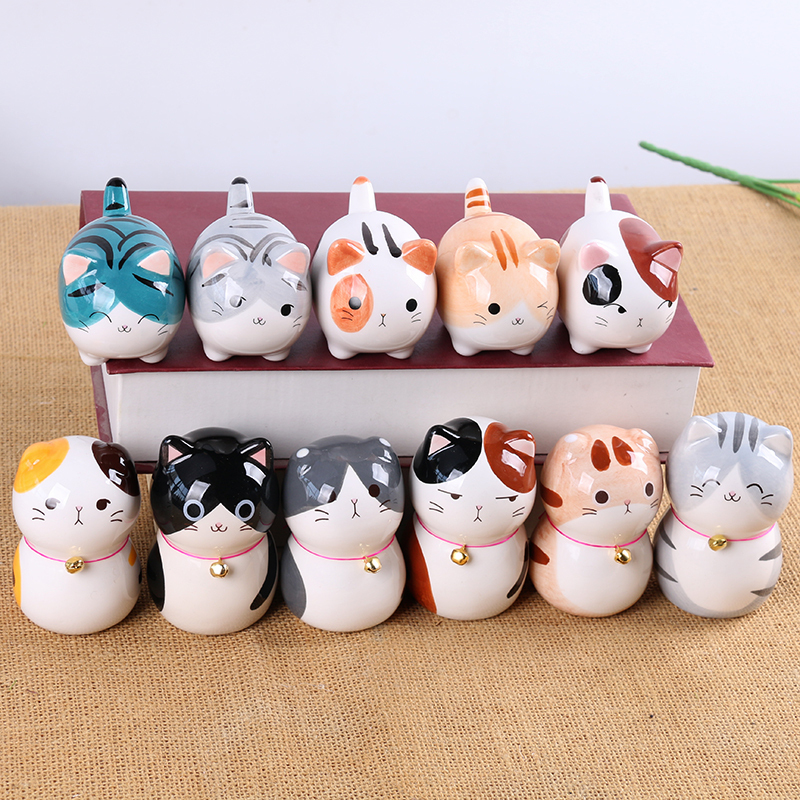 陶瓷小猫咪摆件创意家居饰品工艺品可爱少女桌面生日礼品公仔三维工匠