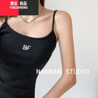 YIBUSHENG美式辣妹复古刺绣字母连衣裙女内搭紧身吊带裙修身显瘦包臀短裙内 M 黑色