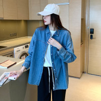 唐狮春季衬衫女复古牛仔做旧长袖衬衣小标薄款外套ins
