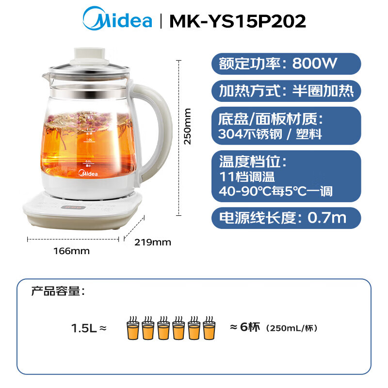 美的(Midea)养生壶全自动煮茶壶预约烧水壶智能恒温控温电热水壶 MK-YS15P202高清大图